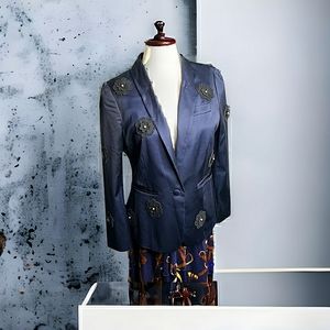 Elevenes Crochet & Pearl Embelished Fitted Navy Blazer Polished 10